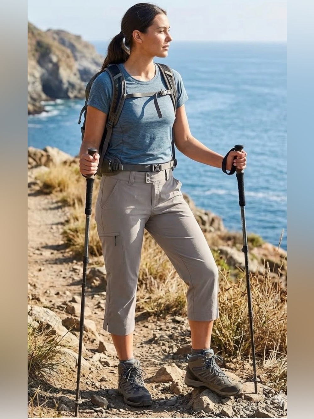 Columbia size 6 Lightweight Women's Hiking Crop Pants - grey